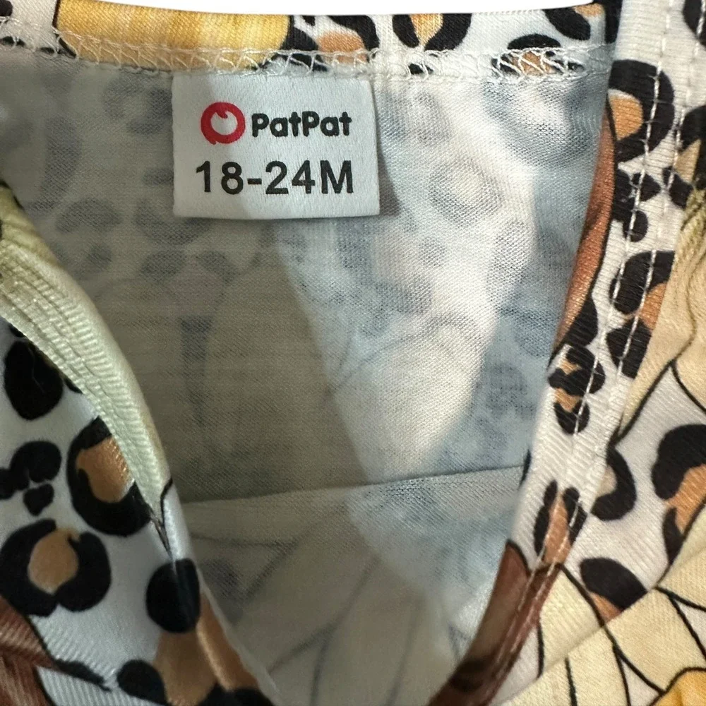 PatPat Floral‎ Leopard Print Dress Sleeveless Casual Summer Outfit 18-24M